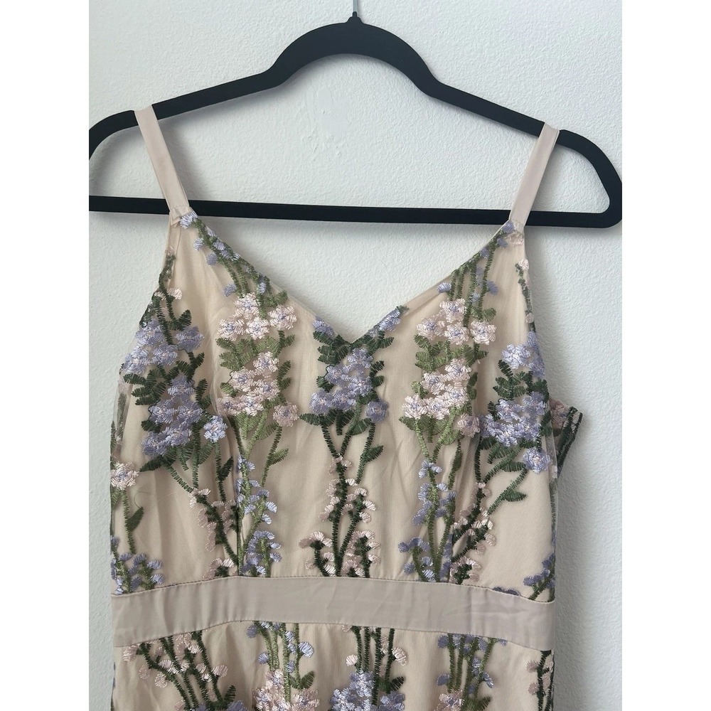IWEMEK Floral Embroidered Mesh Maxi Dress V-Neck Beige Small 0497 - Picture 7 of 16